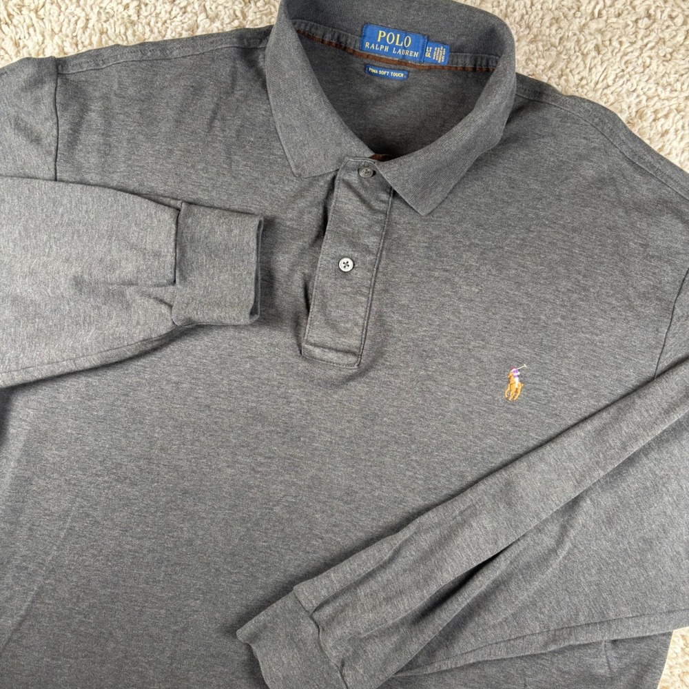 Polo Ralph Lauren Mens Long Sleeve Polo LT Gray Pima Soft Touch Flesh Pony